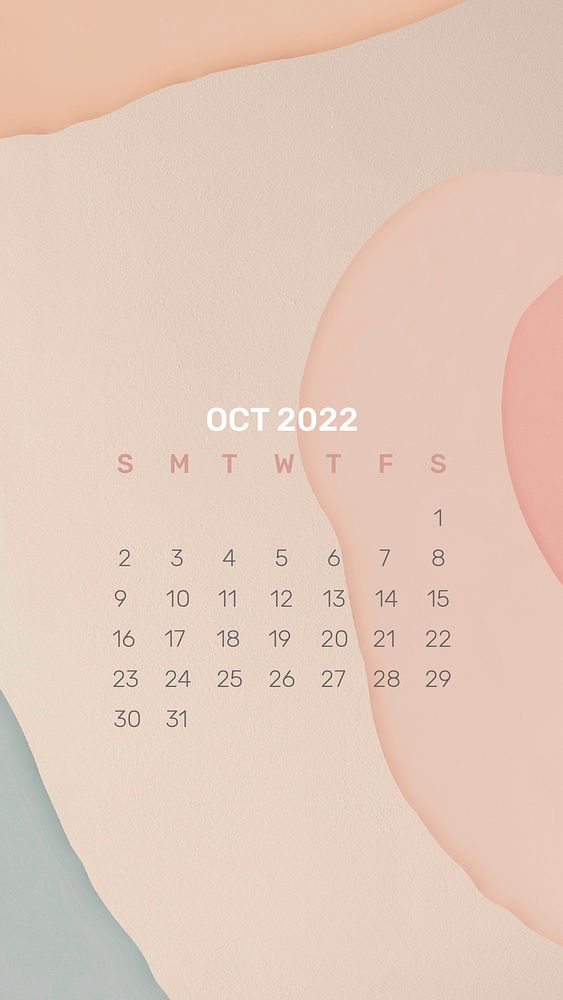 Aesthetic 2022 October calendar template, mobile wallpaper psd
