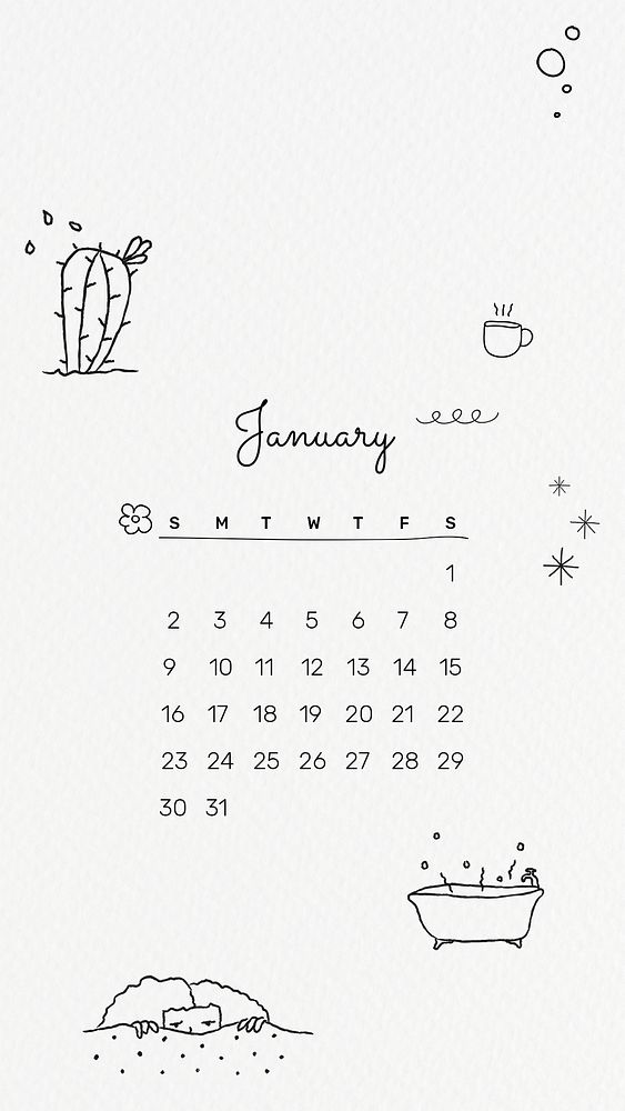 Cute January 2022 calendar template, phone wallpaper, monthly planner psd