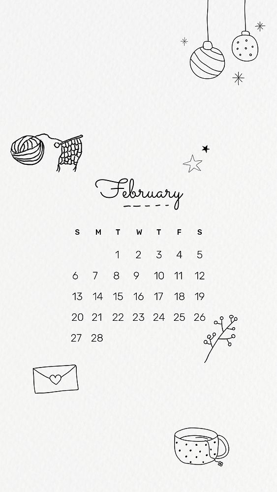 Cute February 2022 calendar template, monthly planner, mobile wallpaper psd