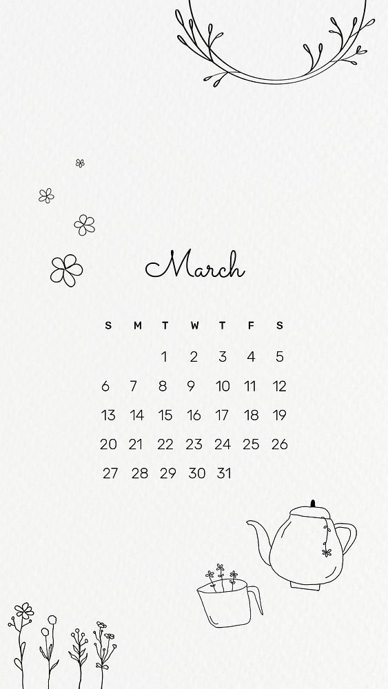 Cute 2022 March calendar template, editable monthly planner iPhone wallpaper psd