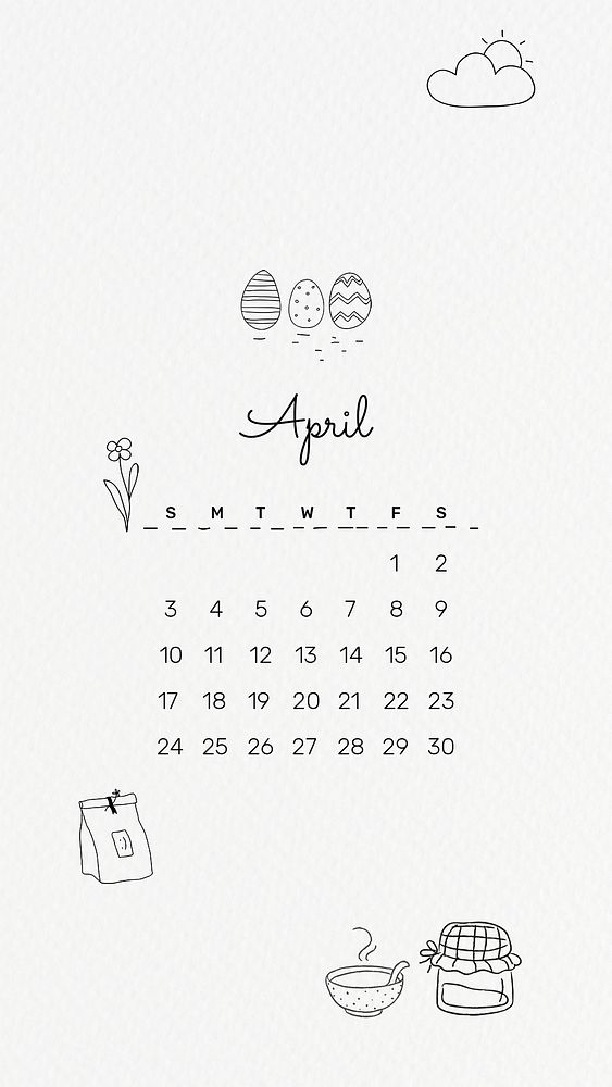 Cute 2022 April calendar template, editable monthly planner phone wallpaper psd