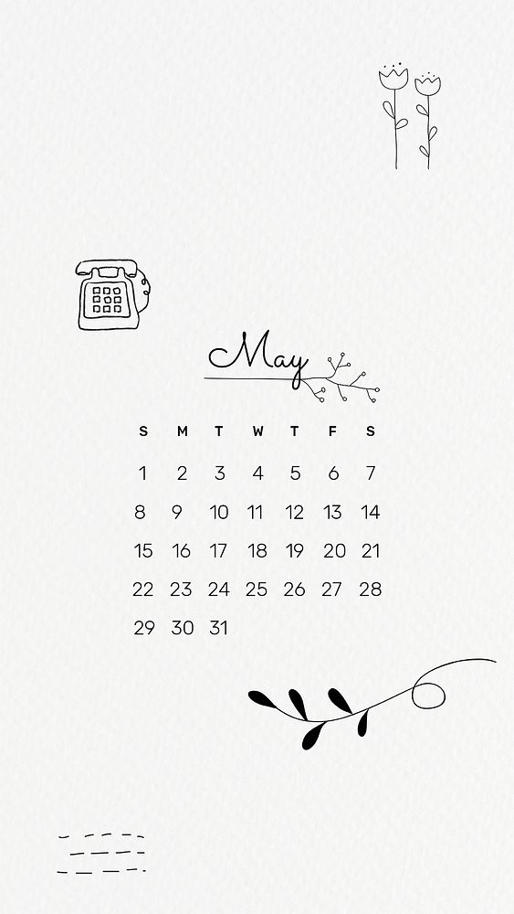 Cute 2022 May calendar template, printable mobile wallpaper psd