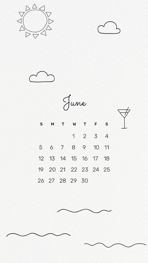 Doodle 2022 June calendar template, editable iPhone wallpaper psd