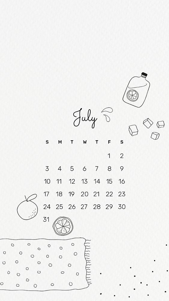 Cute 2022 July calendar template, printable phone wallpaper psd
