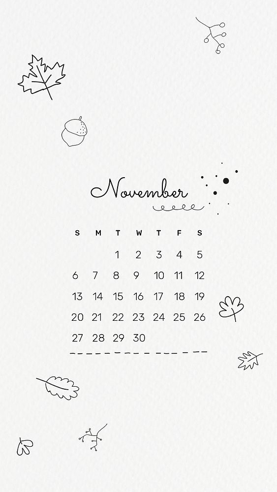 Cute November 2022 calendar template, mobile wallpaper monthly planner psd