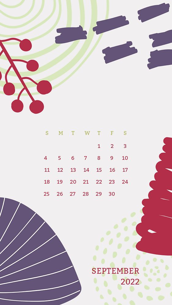 Memphis 2022 September calendar template, mobile wallpaper psd