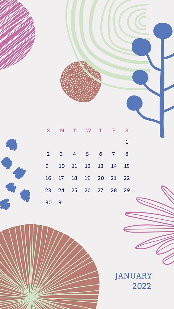 Aesthetic January 2022 calendar template, phone wallpaper, monthly planner psd