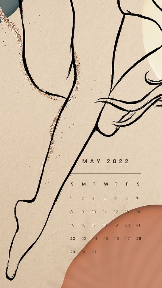 Feminine 2022 May calendar template, printable mobile wallpaper psd