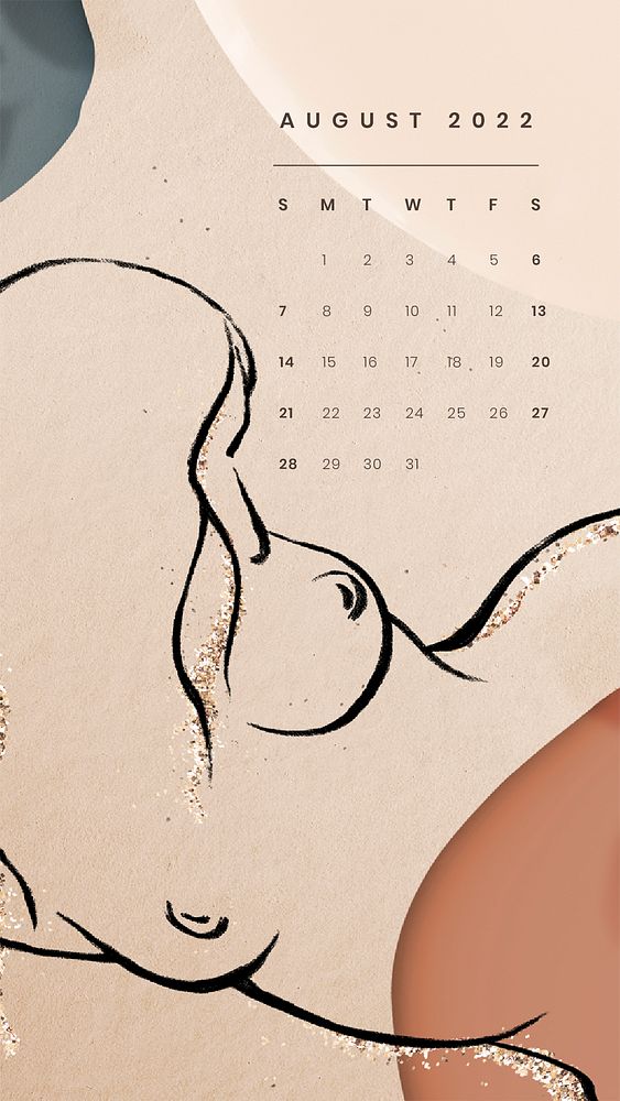 Woman 2022 August calendar template, iPhone wallpaper psd