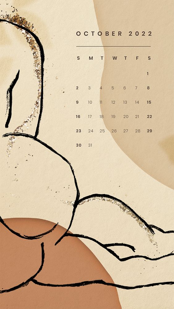 Aesthetic 2022 October calendar template, mobile wallpaper psd
