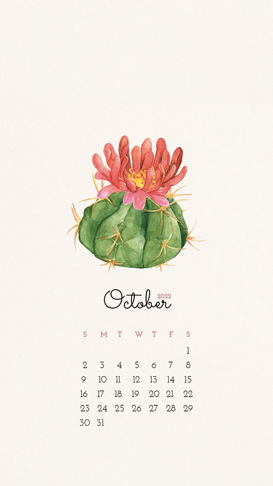 Cute 2022 October calendar template, mobile wallpaper psd