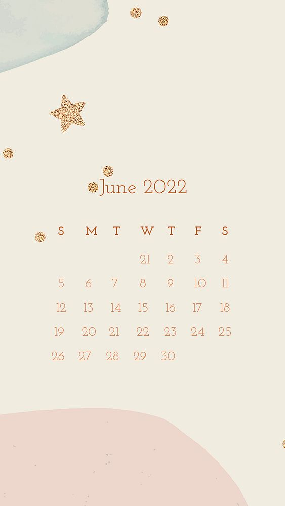 Cute 2022 June calendar template, editable iPhone wallpaper psd