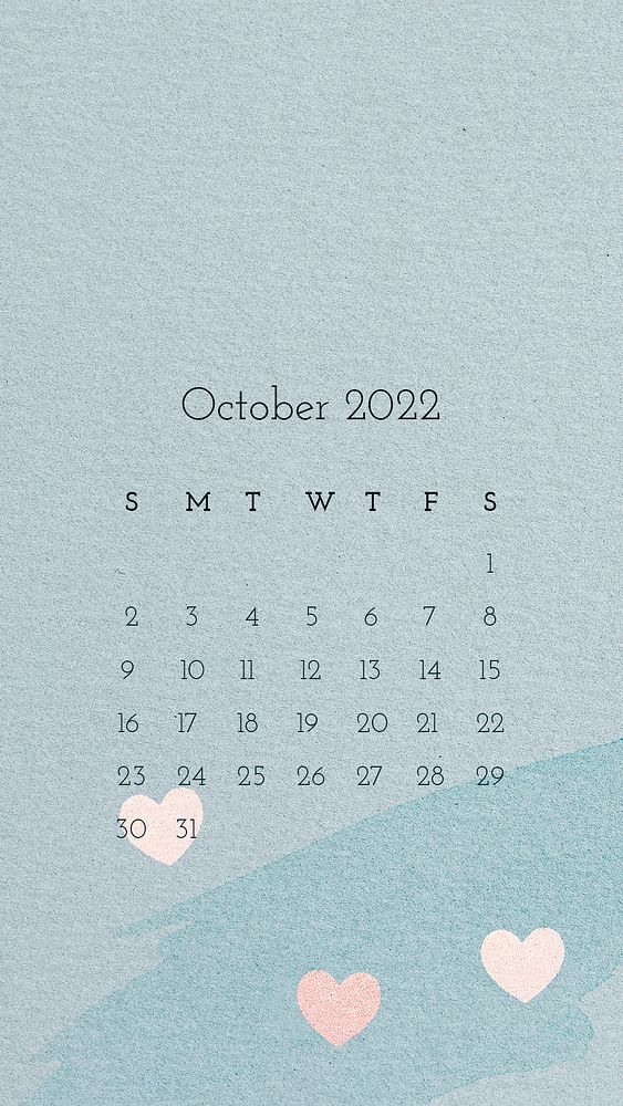 Cute 2022 October calendar template, blue mobile wallpaper psd