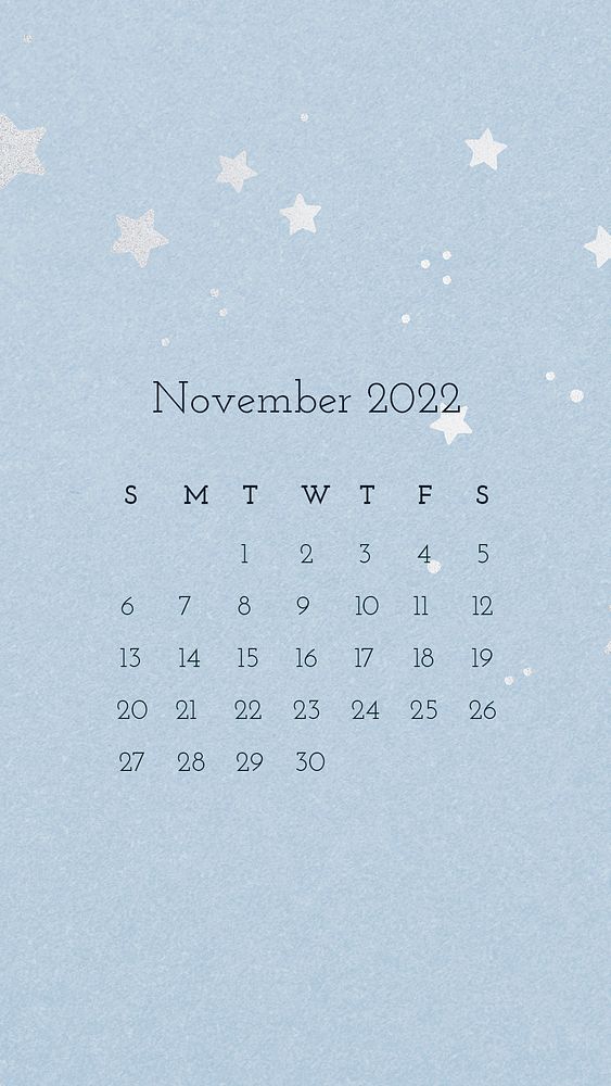 Cute November 2022 calendar template psd, mobile wallpaper monthly planner