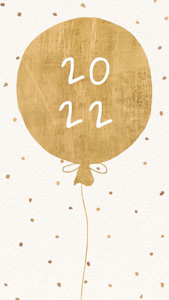 2022 gold balloon wallpaper, high resolution new year background with confetti psd