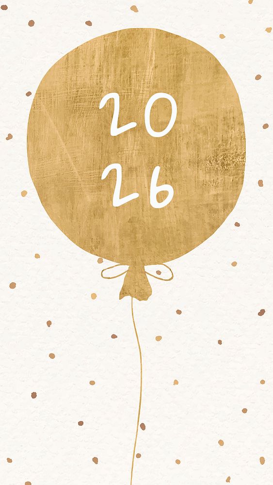 2026 gold balloon wallpaper, high resolution new year background with confetti psd