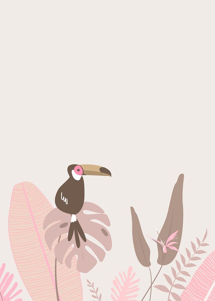 Pink botanical border frame, tropical background with toucan vector