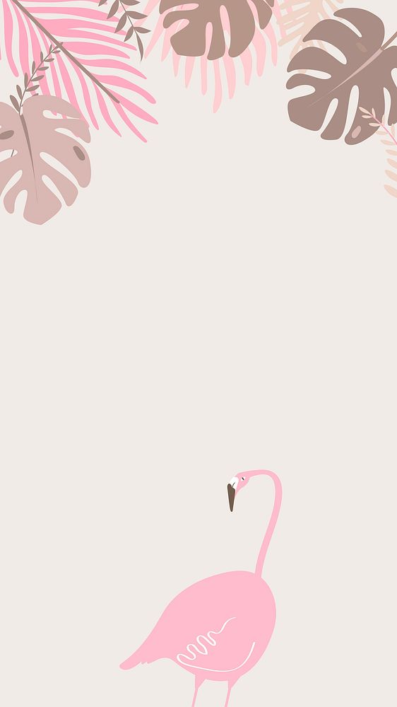Flamingo and leaves iPhone wallpaper, pastel HD botanical tropical border frame background vector