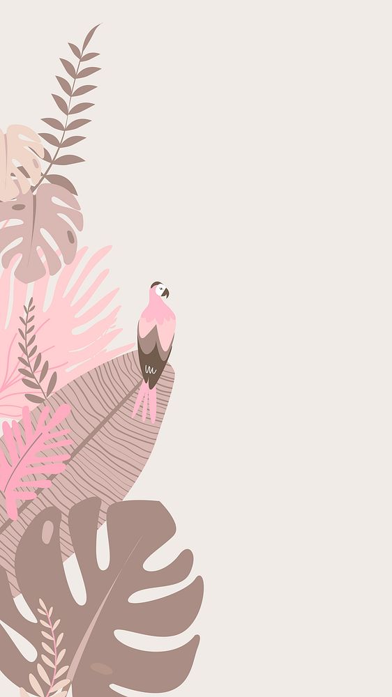 Parrot & leaves mobile phone wallpaper, pink HD tropical border frame background 