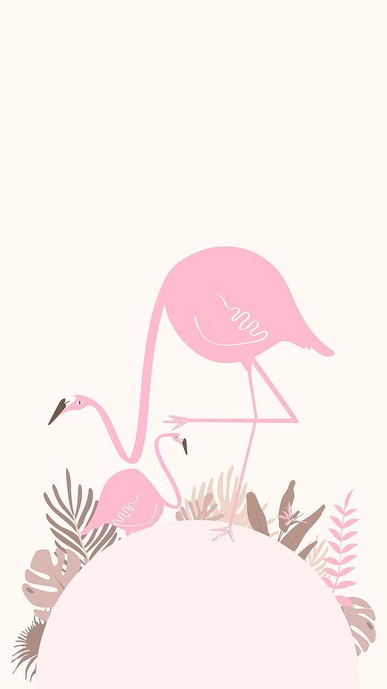 Pink flamingo and leaves iPhone wallpaper, HD botanical tropical border frame background