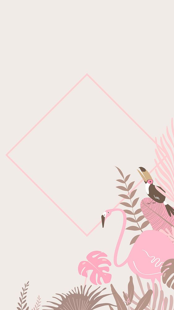 Pink botanical frame with tropical flamingo, toucans and leaves vector