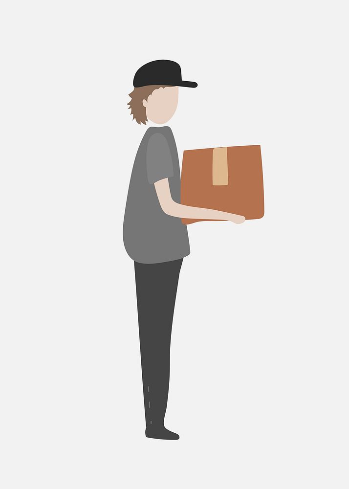 Parcel delivery man clipart, job, character illustration