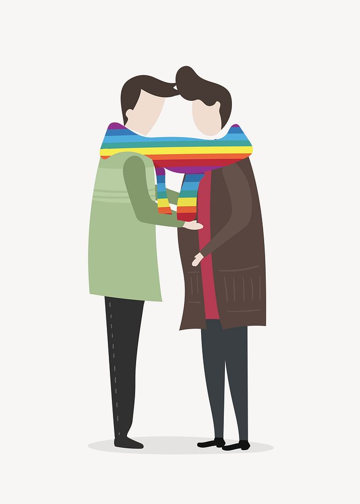 Gay couple clipart, aesthetic LGBTQ cartoon illustration