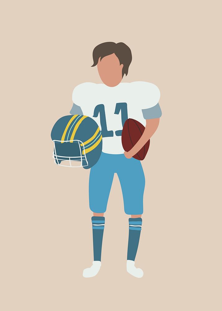 American football player clipart, sports, character illustration psd