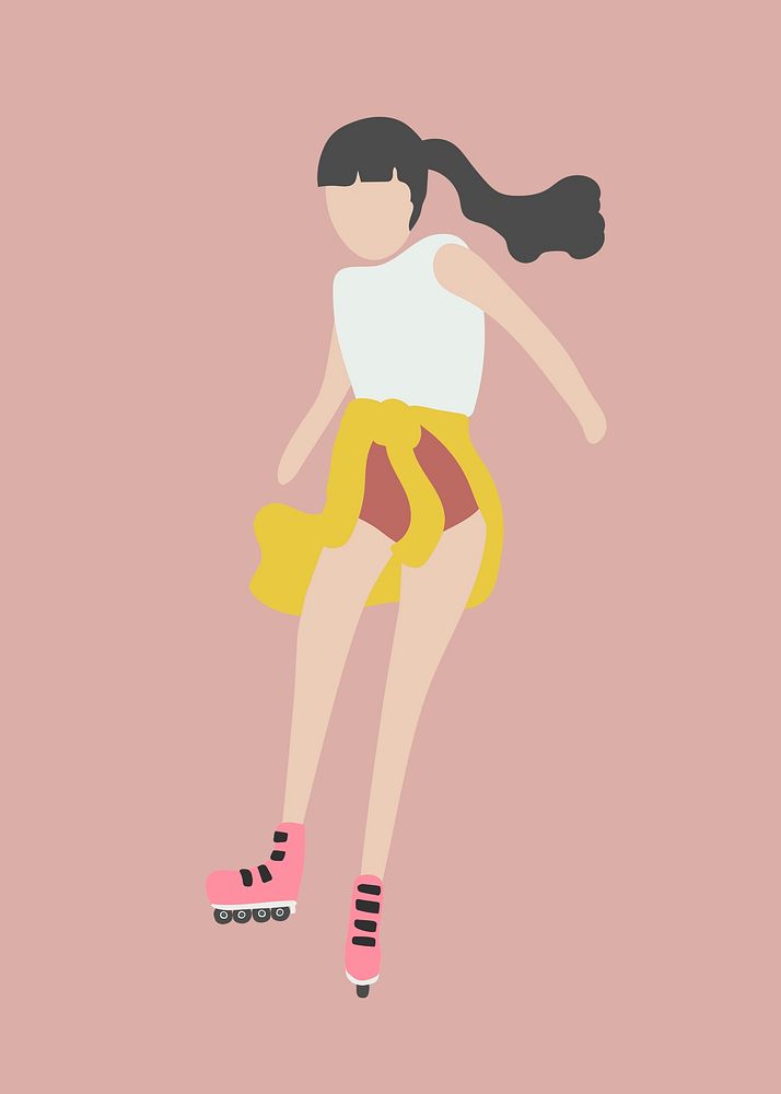 Roller skater clipart, female athlete, character illustration psd
