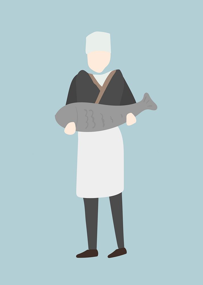 Japanese chef clipart, culinary artist, job illustration vector