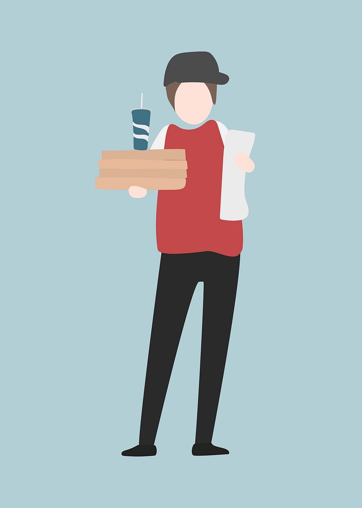 Food delivery man clipart, job illustration