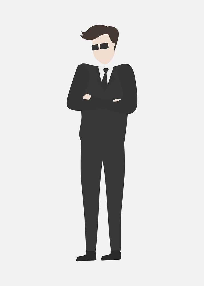 Security guard clipart, man in suit, job, character illustration vector