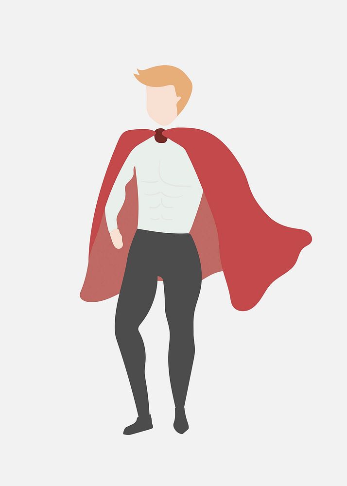 Male superhero clipart, wearing red cape, cartoon illustration vector