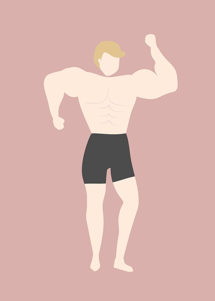 Bodybuilder man clipart, health, fitness, job illustration