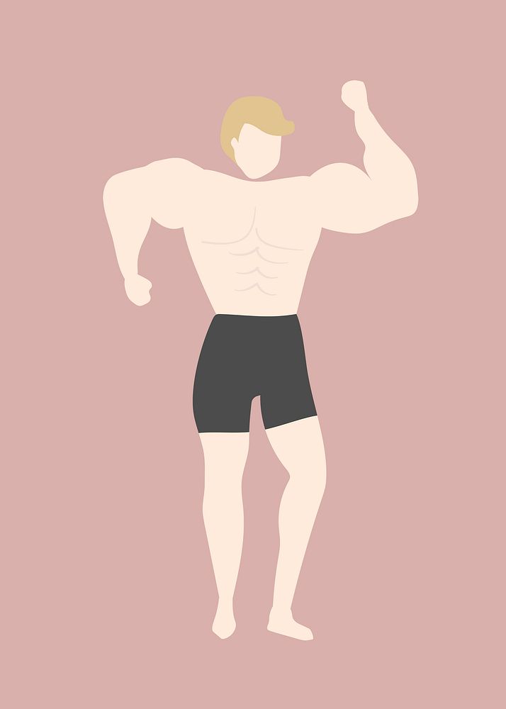 Bodybuilder man clipart, health, fitness, job illustration psd