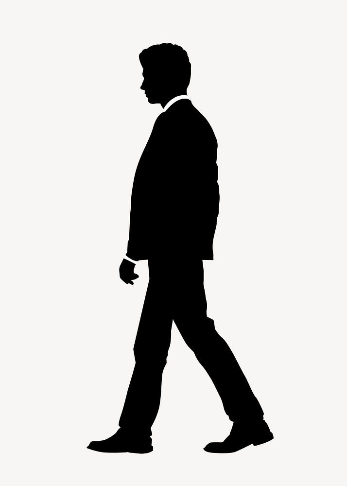 Businessman silhouette clipart, walking gesture in black design psd