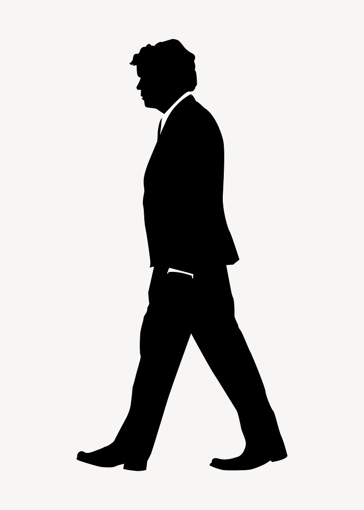 Businessman silhouette clipart, walking gesture in black design