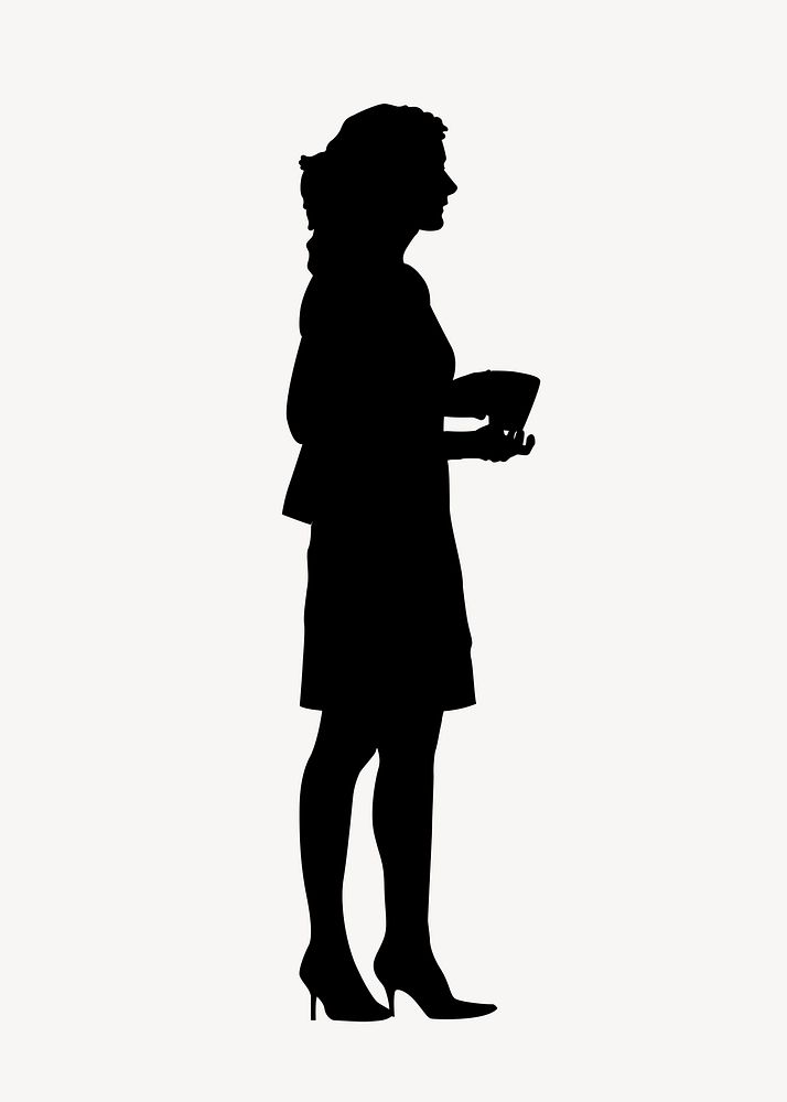 Businesswoman holding coffee cup silhouette clipart psd