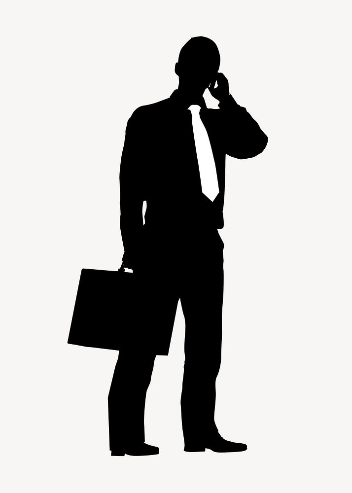 Businessman with phone silhouette, black design clipart