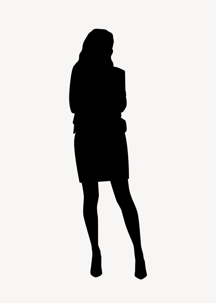 Businesswoman standing silhouette sticker, crossing arms gesture vector