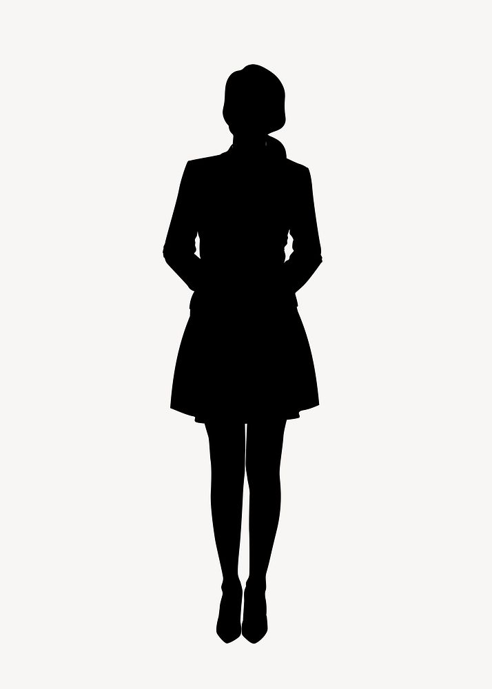 Woman wearing dress silhouette clipart, hands behind back psd