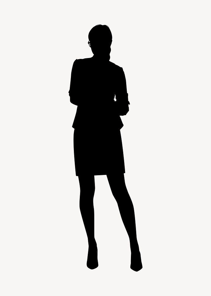 Businesswoman crossing arms silhouette sticker, standing gesture psd