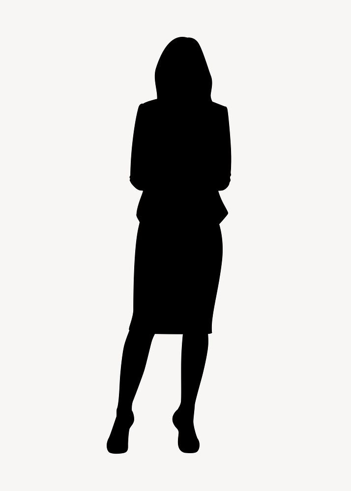 Businesswoman crossing arms silhouette sticker, standing gesture psd