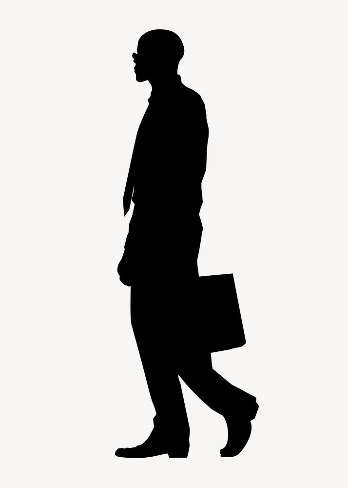 Business holding briefcase silhouette, walking gesture psd