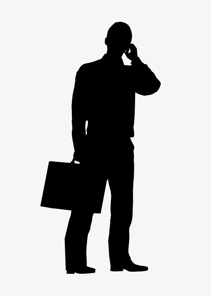 Businessman talking on phone silhouette, black design vector