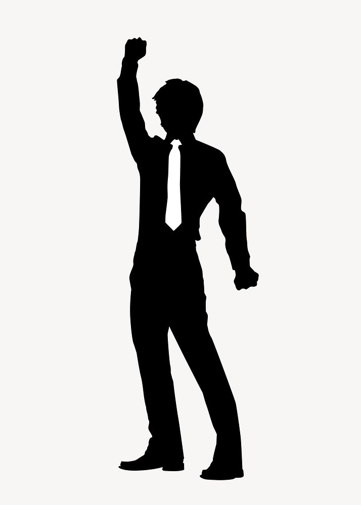 Businessman raising fist silhouette, successful business concept psd