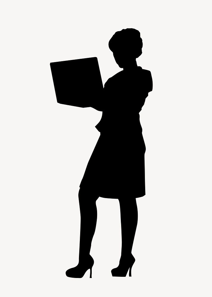 Businesswoman silhouette, working on laptop psd