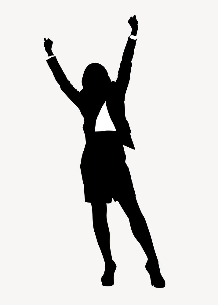 Successful businesswoman silhouette, raising fists vector