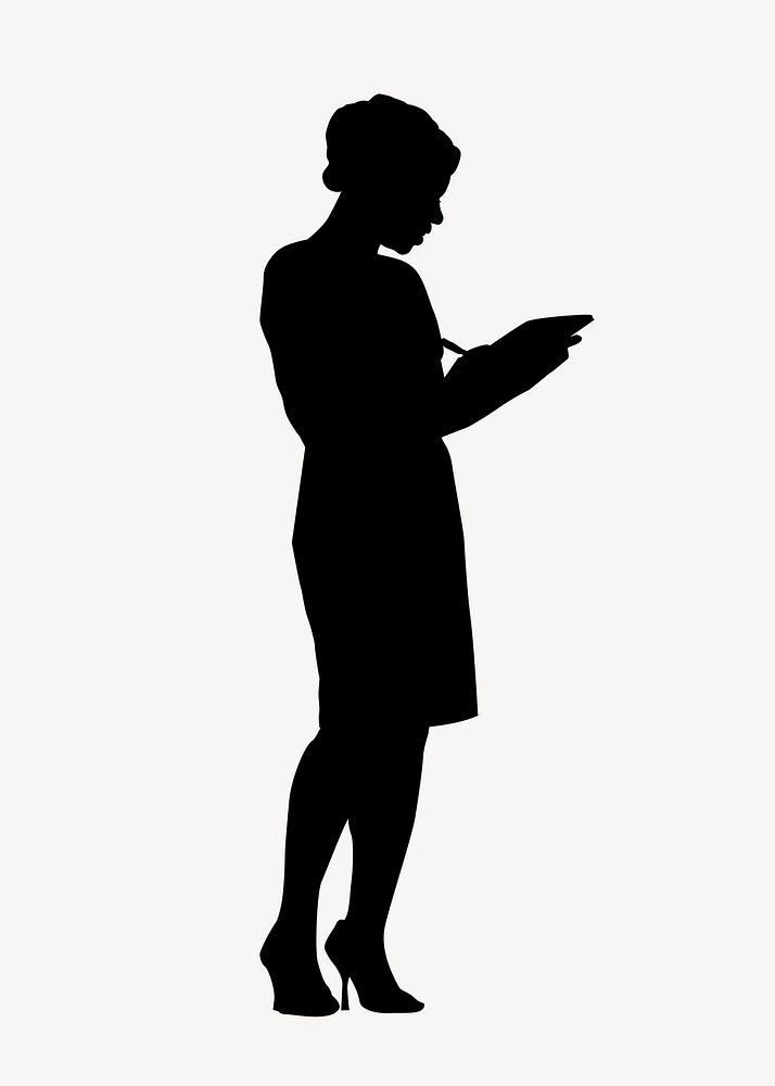 Businesswoman holding tablet silhouette clipart vector
