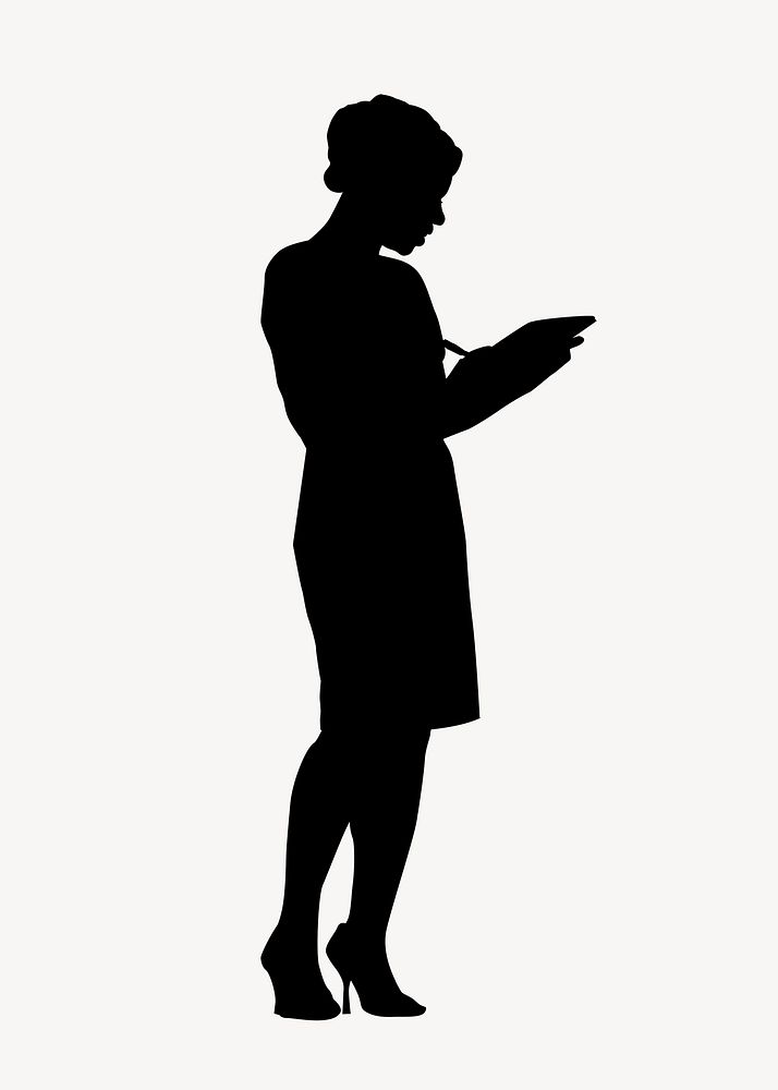 Businesswoman holding tablet silhouette clipart psd